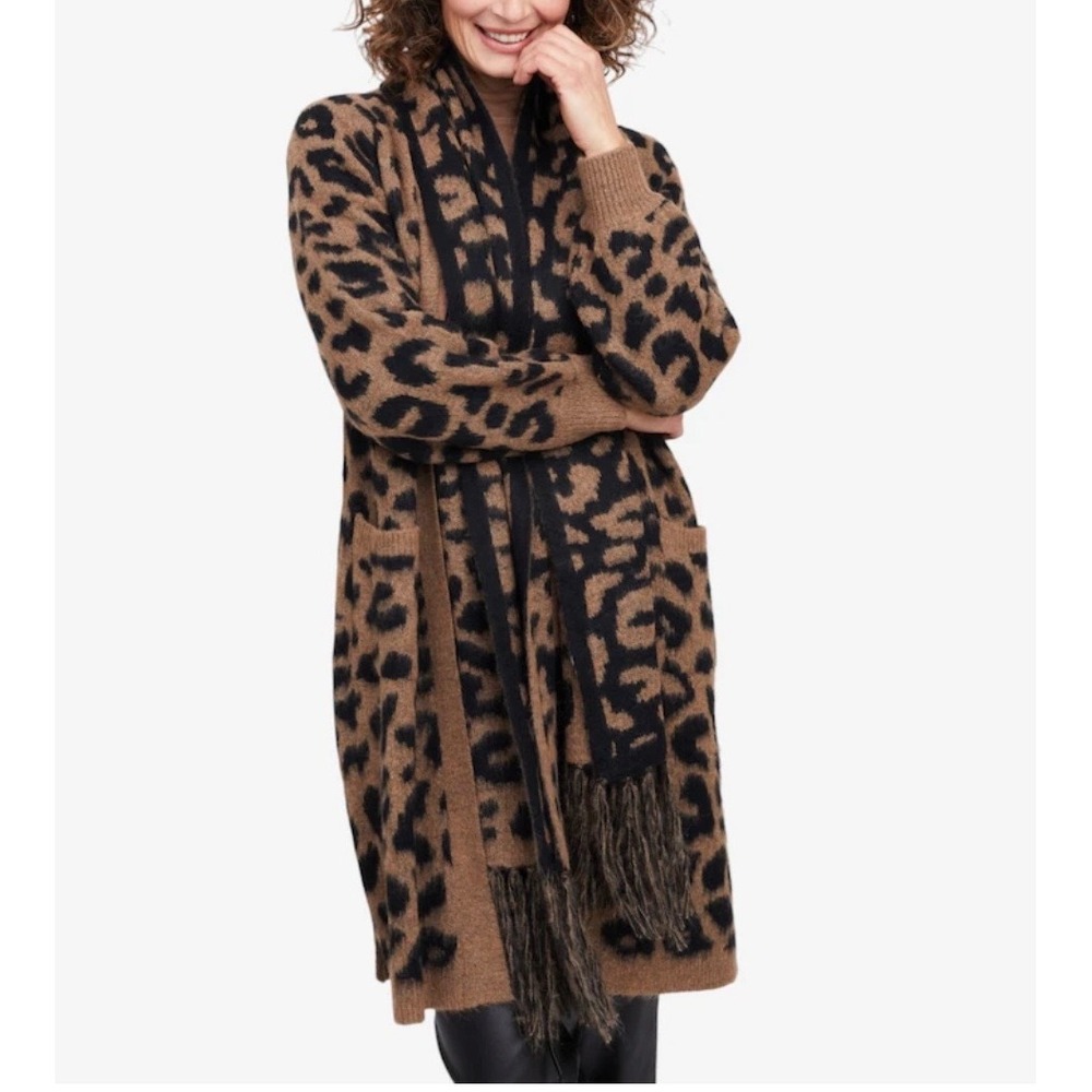 Christian Soriano Leopard Print Cardigan and Scarf Set Knit Womens Plus